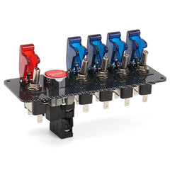 12V Racing Car Ignition Switch Panel with 4 Blue and 1 Red LED Toggle Switch Buttons