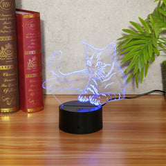 3D Cat LED Night Light - 7 Colors, Acrylic, Touch Control, USB Charging, Animal Decor Lamp