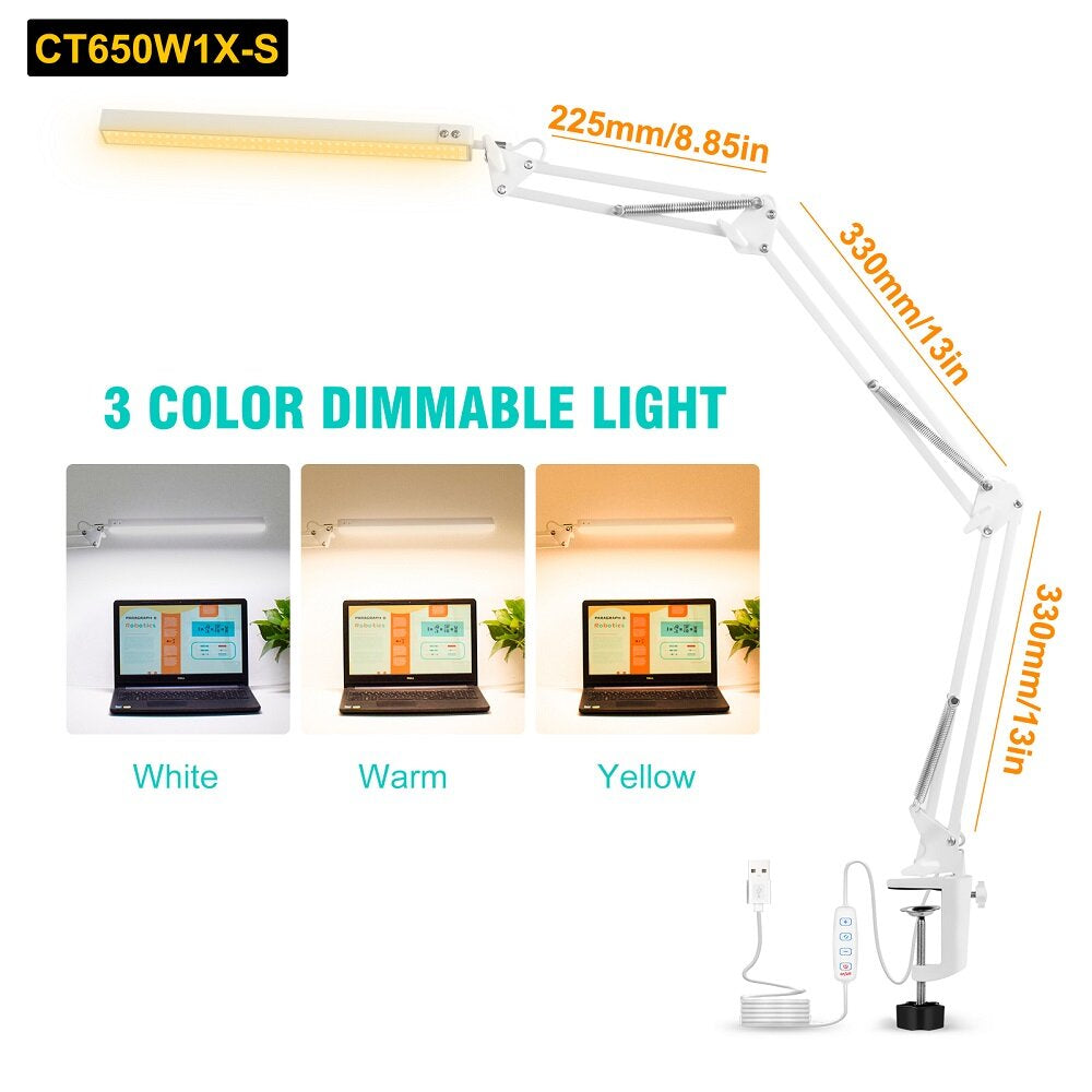 10W LED Desk Lamp - 3 Color Modes, 10 Brightness Levels, Eye-Caring, Dimmable for Home Office Reading