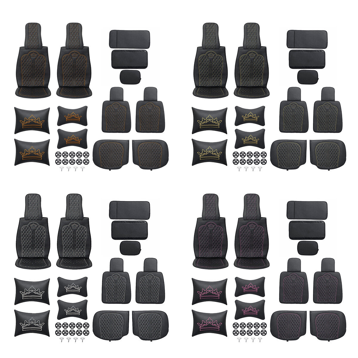 2X Front Seat Covers with Pillow and Armrest Pad for 5-Seat Cars