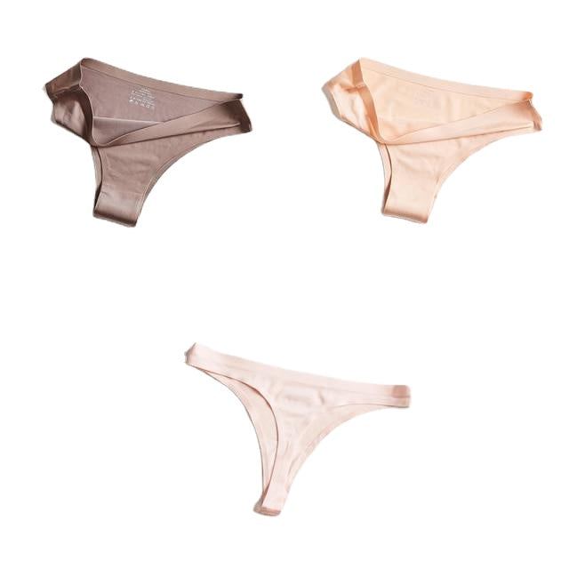 Sexy Seamless Thong Panties - Silk Lingerie G-String Briefs, 3-Pack