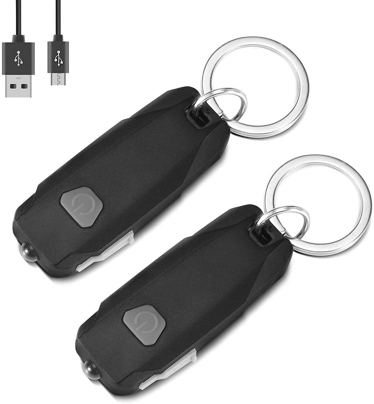 2 Pack Mini LED Lights, Portable USB Rechargeable Keychain Flashlight with 2-Level Brightness Key Ring Torch