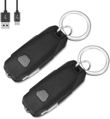 2 Pack Mini LED Lights, Portable USB Rechargeable Keychain Flashlight with 2-Level Brightness Key Ring Torch