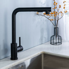 Matte Black Stainless Steel Kitchen Faucet - Single Lever, Pull Out Spring Spout, Hot & Cold Water Mixer Tap