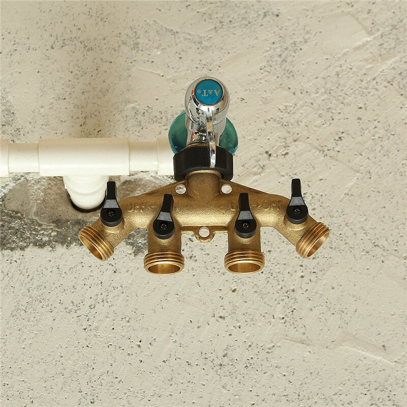 American Standard 3/4" 4-Way Brass Hose Faucet Manifold Water Segregator Garden Tap Connector Splitter Valve