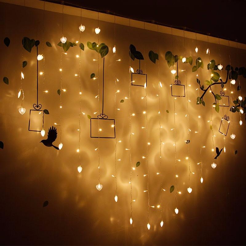 128 LED Heart Shape Light String 220V, 2x1m Curtain Light for Home Decor, Festival, Christmas