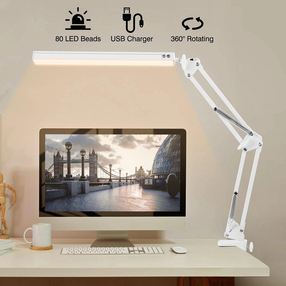 10W LED Desk Lamp - 3 Color Modes, 10 Brightness Levels, Eye-Caring, Dimmable for Home Office Reading