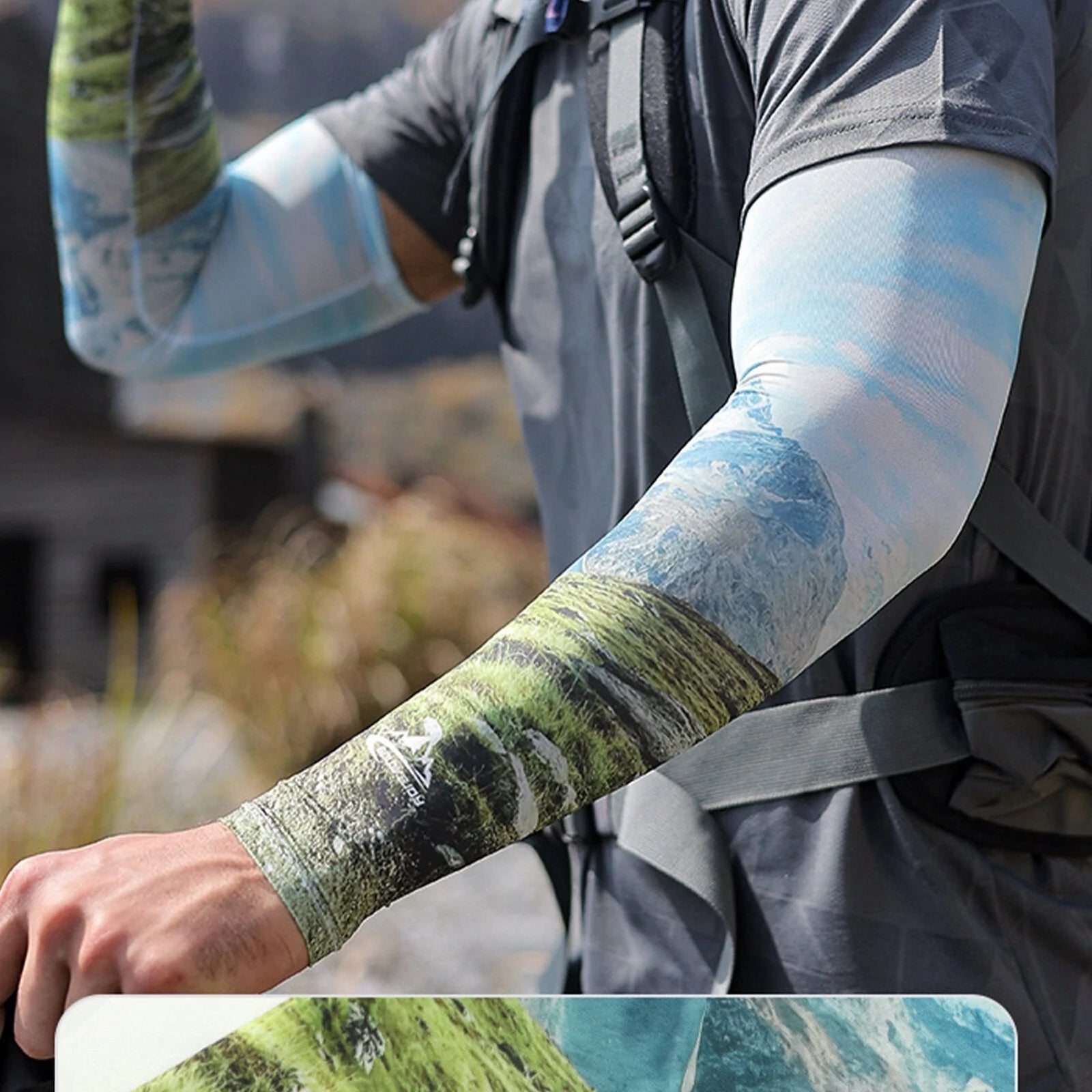 Men's Ice Silk Outdoor Sunscreen Abstract Print Cycling Gloves Set