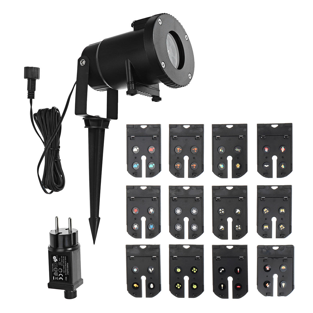 LED Mini Projector Stage Light - Adjustable, Waterproof, Includes 12 Slide Cards