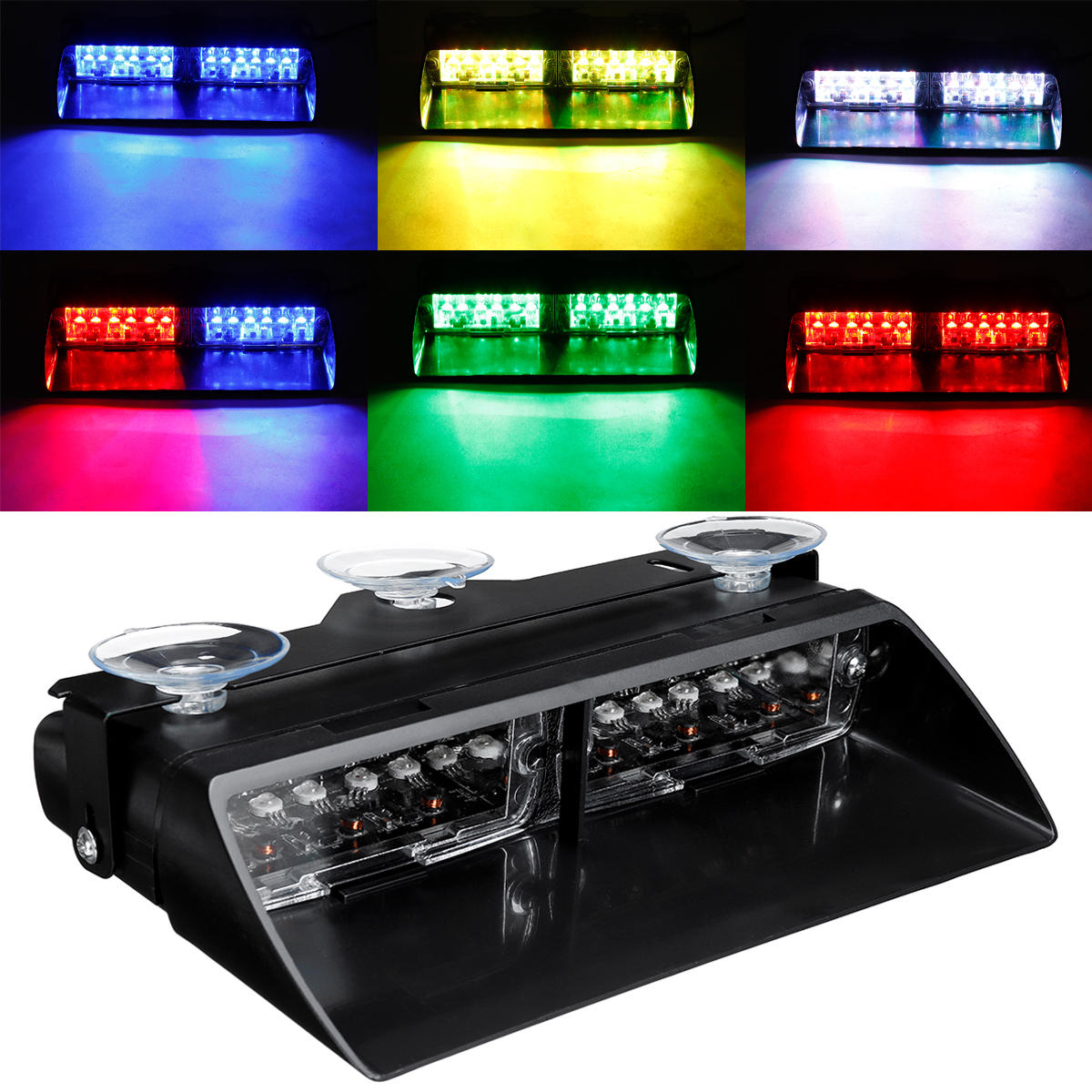 12LED RGB 12V 36W Car Windshield Dashboard Emergency Warning Strobe Light - 6 Colors