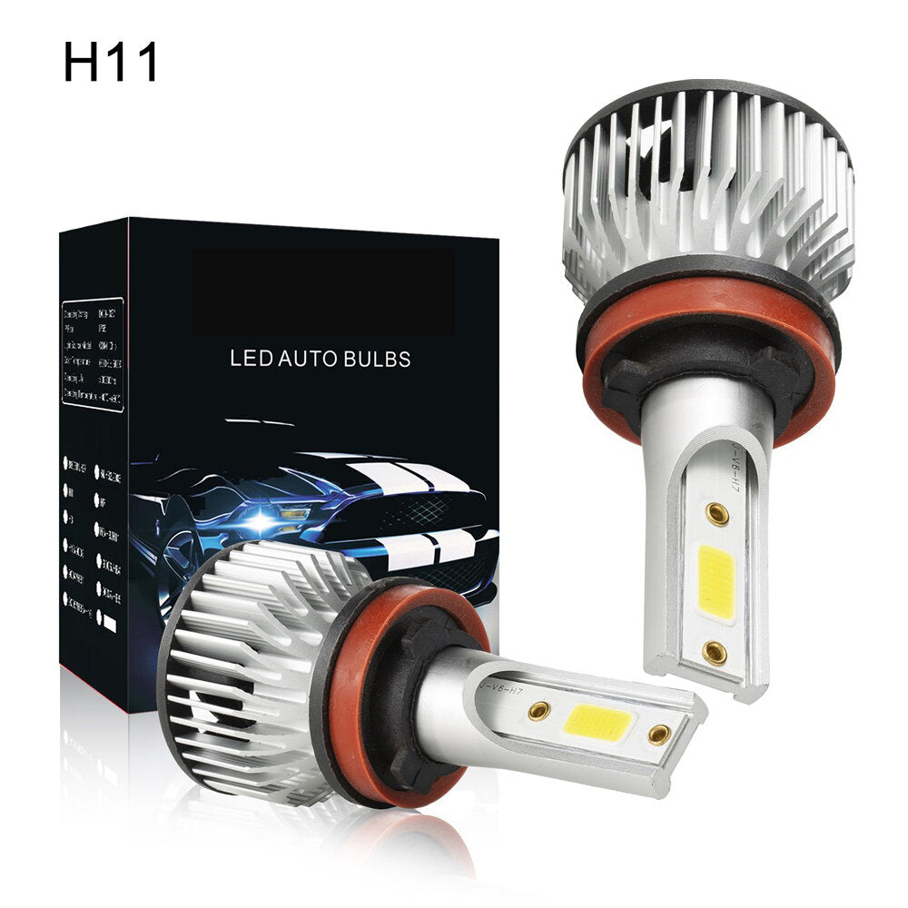 2PCS 6000LM 6500K Car LED Headlight Bulbs - Waterproof COB Halogen Replacement, White Light