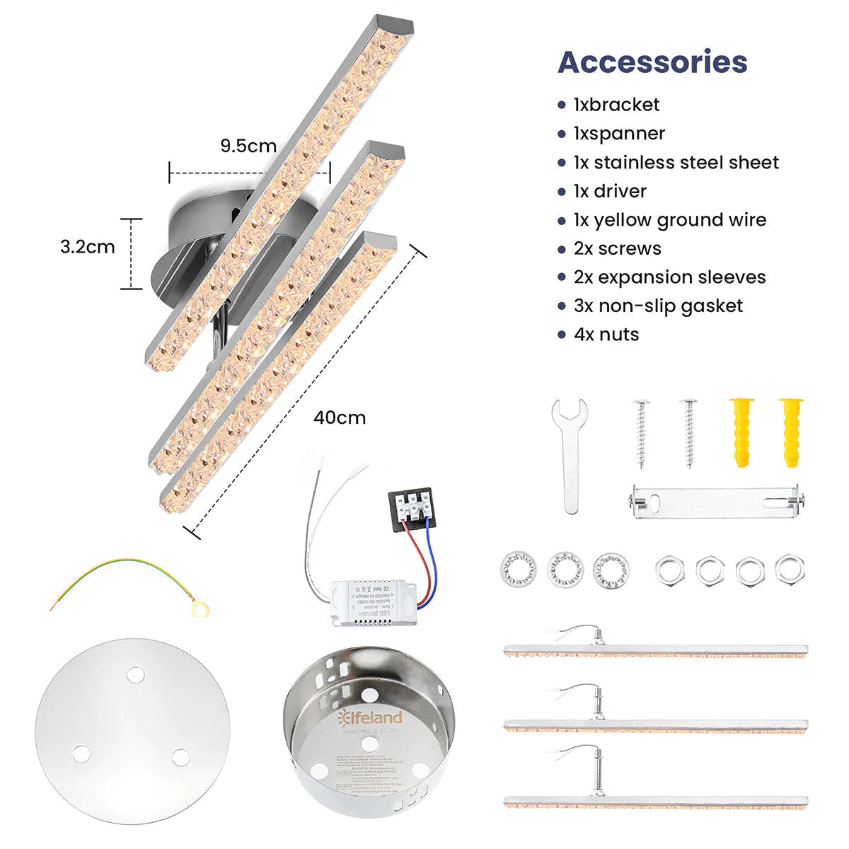 Moderne LED-Deckenleuchte 24W, Kristalllichtleiste für Schlafzimmer und Wohnzimmer, AC85V~265V Kronleuchterlampe