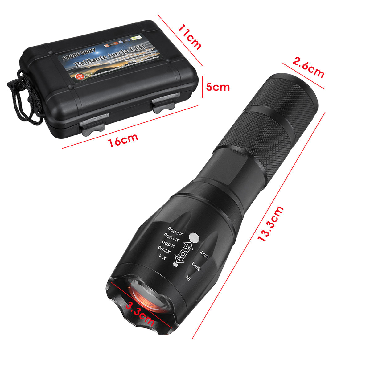 10W Rechargeable LED Flashlight - 5 Modes Tactical Torch with 18650 Battery, US/EU/UK Plug