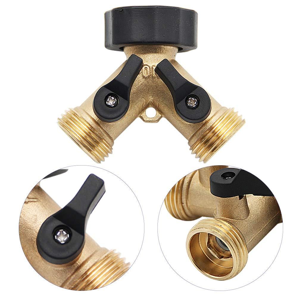 3/4 Inch 2-Way Brass Hose Faucet Manifold Garden Tap Splitter Y-Type Shut Off Valve