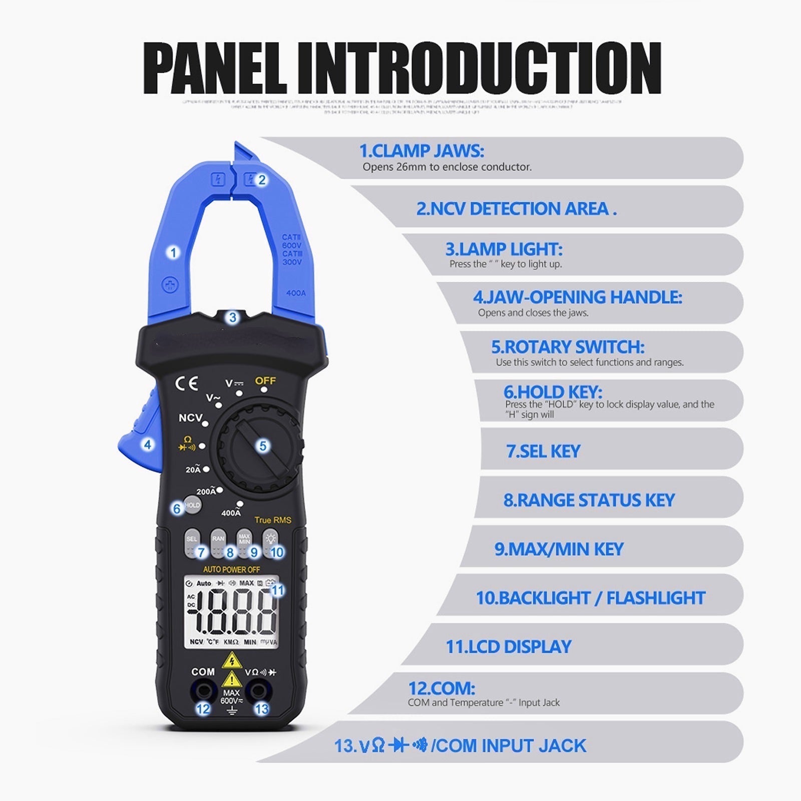 Intelligent Digital Auto Range Clamp Multimeter - Anti-Burning Protection