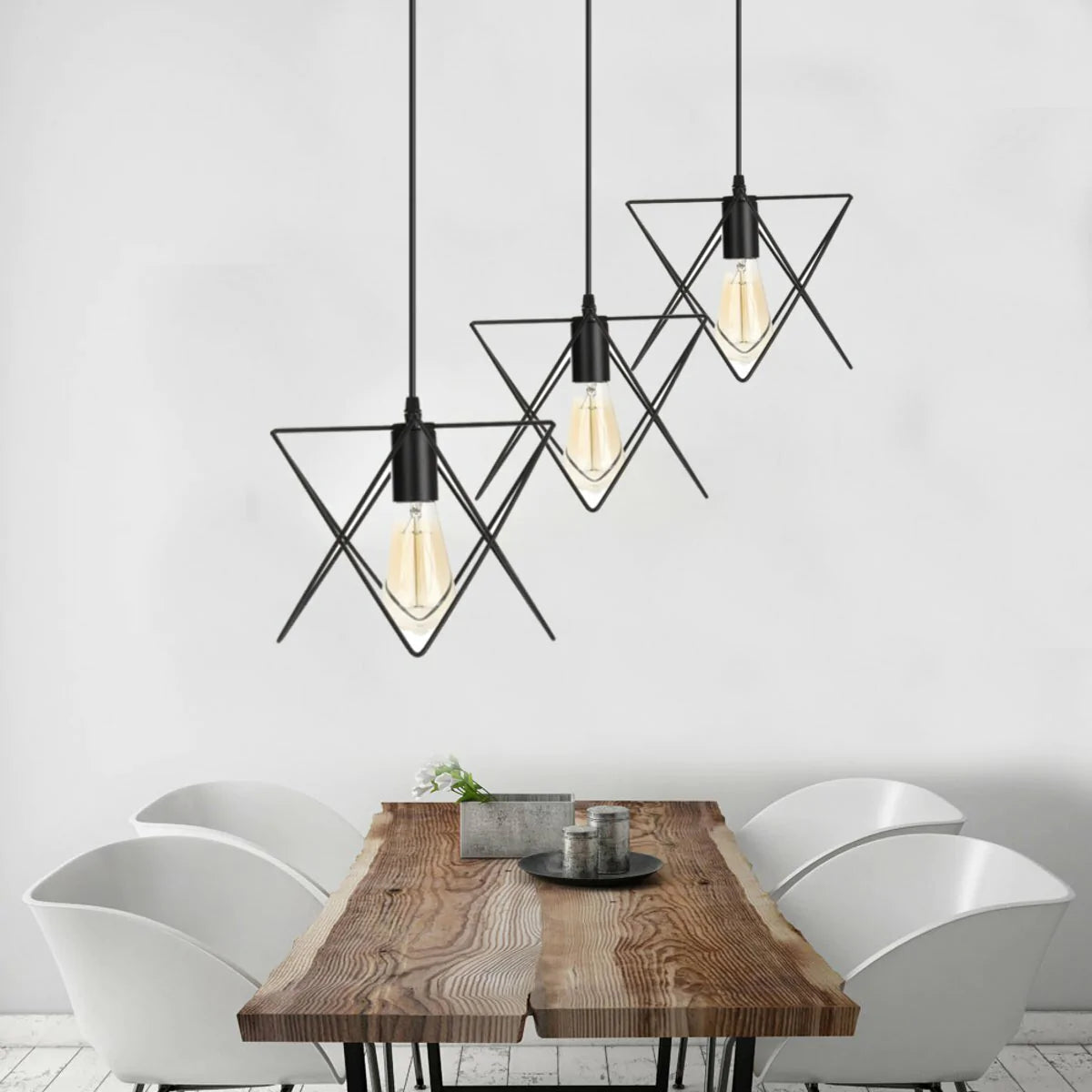 3-in-1 Vintage Metal Ceiling Light Pendant Lamp with Cage Lampshade Fixture for Indoor Lighting