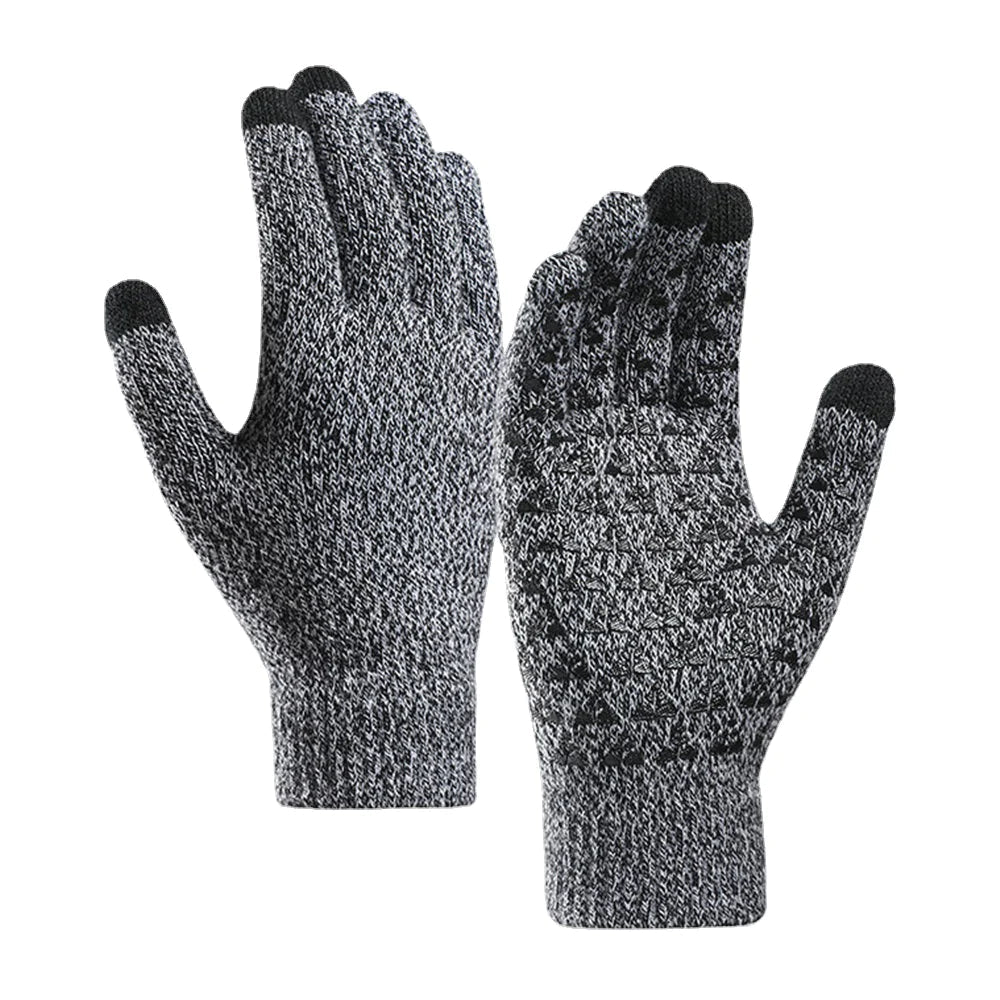 Unisex Drei-Finger-Touchscreen Rutschfeste Strick-Winterhandschuhe aus dicker, warmer Wolle