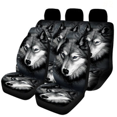7-teiliges Set mit Autositzbezügen mit Wolfs-Print – universelle Passform für SUV, Vordersitzschutz