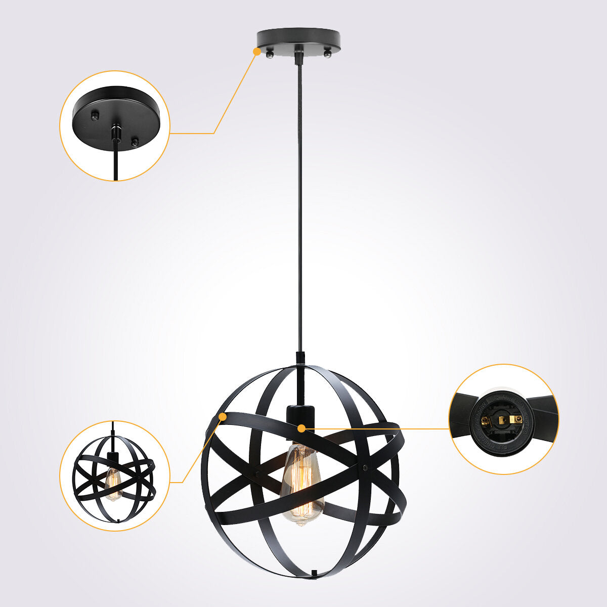 12 Industrial Ceiling Pendant Lights - Metal Spherical Globe Chandelier with Remote Control, AC110V