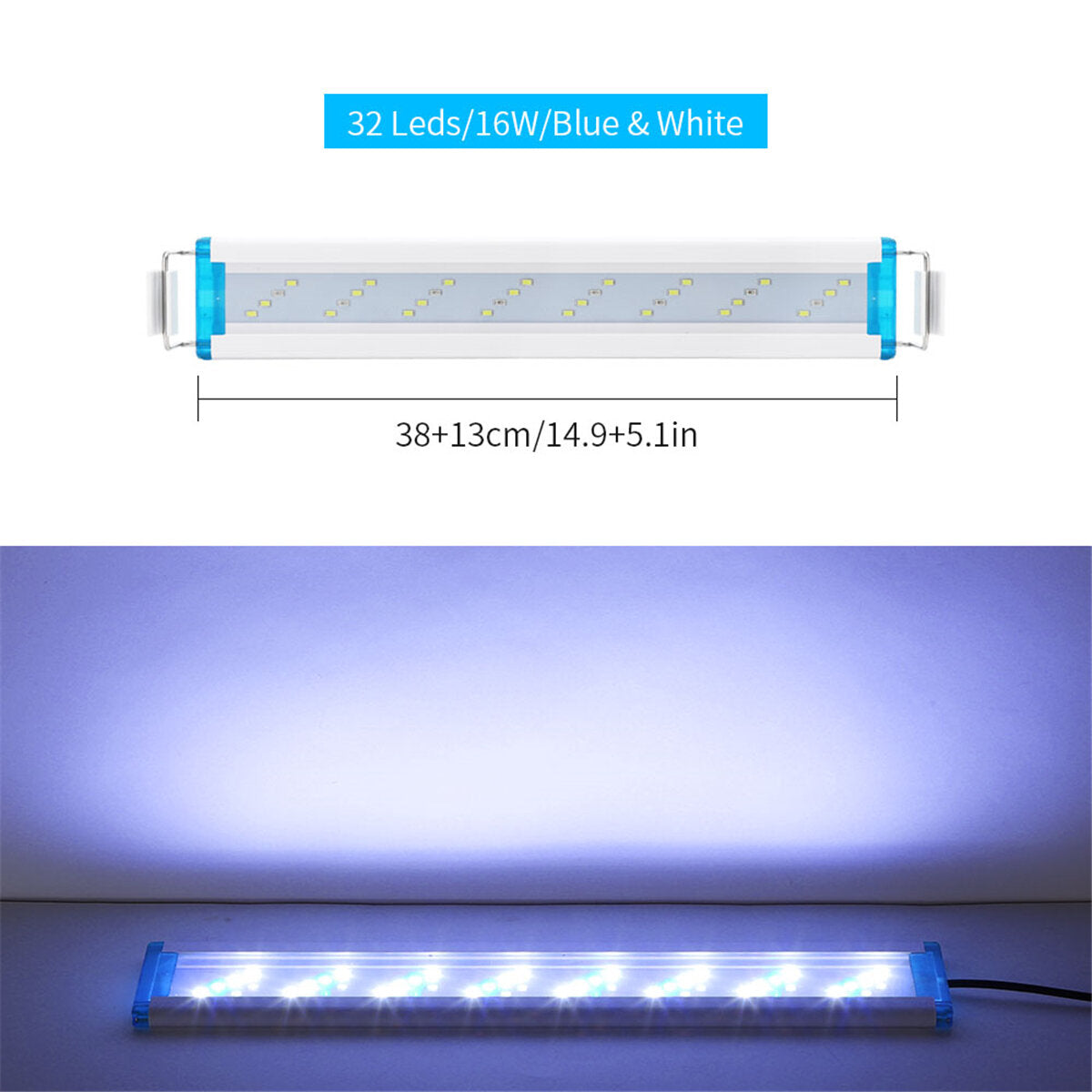 18-48CM LED Fish Tank Lamp with Extendable Brackets - White & Blue LEDs for Aquariums