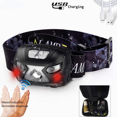 10000Lm Rechargeable LED Headlamp with Motion Sensor - Powerful USB Camping Torch Light