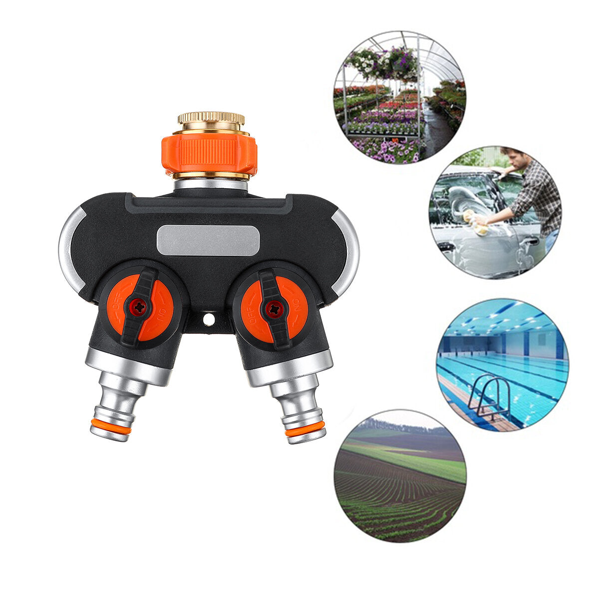 2-Way Garden Hose Splitter with Quick Connector and Switch, Includes 4 Gaskets for Irrigation