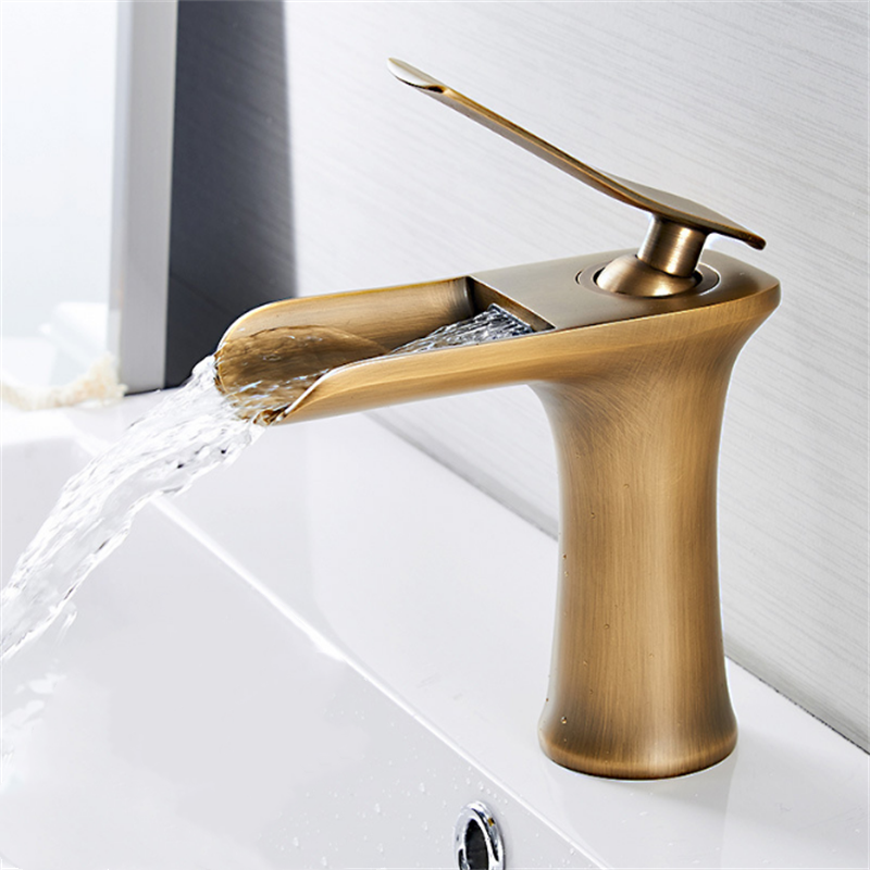 Modern Bathroom Basin Waterfall Faucet - Single Hole Hot & Cold Mixer Tap with Handle for Vanity Sink