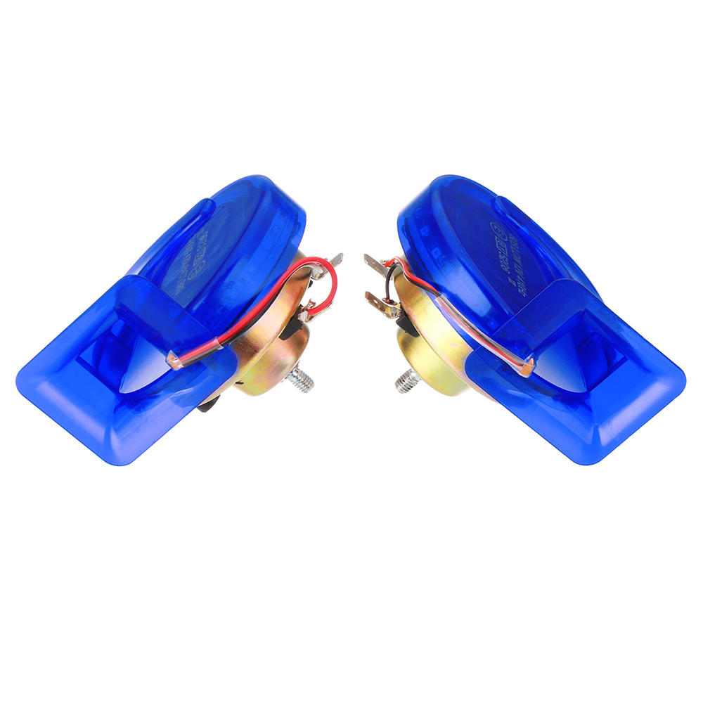 Pair of 12V 110dB Universal Blue Super Loud Air Snail Horns for Car, Van, and Motorcycle