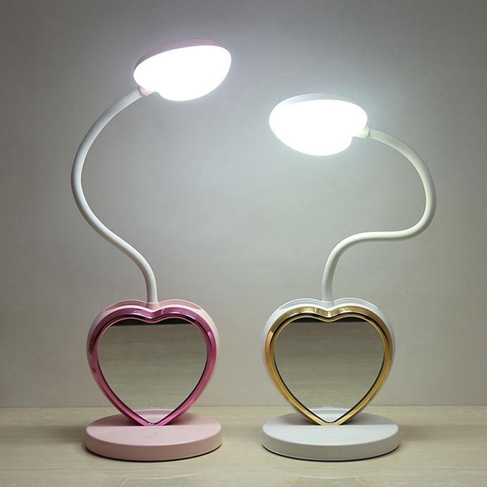 Multifunctional USB Rechargeable LED Table Lamp with Touch Dimming, Pen Holder, Phone Stand, and Magnetic Mirror