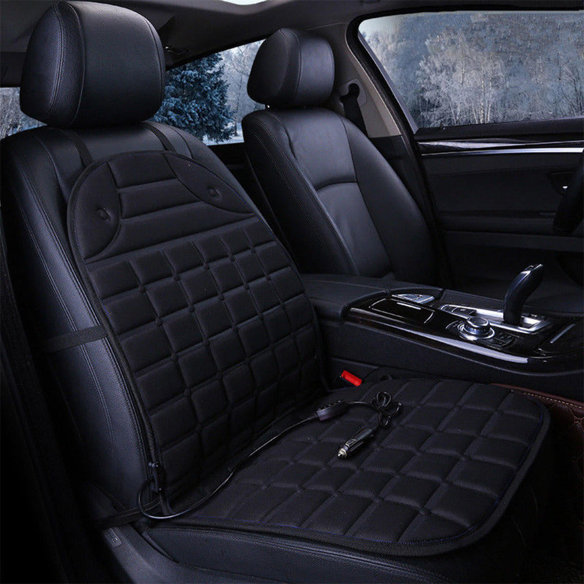 12V 30W Polyester Heated Car Seat Cushion - Winter Electric Warmer Mat for Front Seats