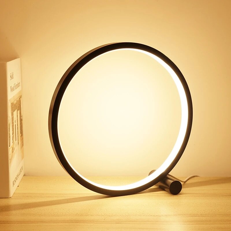 15CM LED Dimmable Circular Desk Lamp with USB - Night Light for Living Room, Bedroom, Bedside