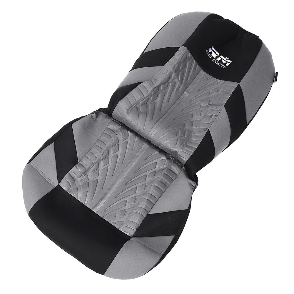 Universal Double Seat Fabric Car Front Seat Cover Cushion Protector - Full Surround, Black and Grey