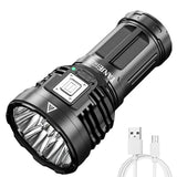 Super Bright Type-C Rechargeable LED Flashlight with 18650 Battery, COB Side Light, 500m Range, ABS Housing, Camping Lantern