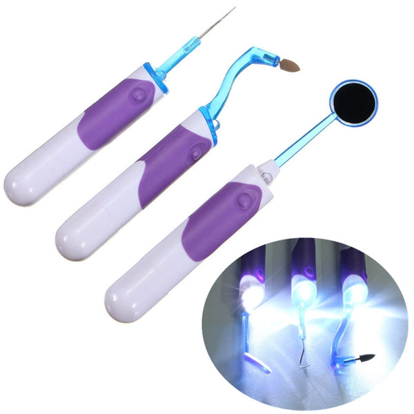 LED Oral Dental Mirror Plaque Remove Tooth Stain Eraser Set