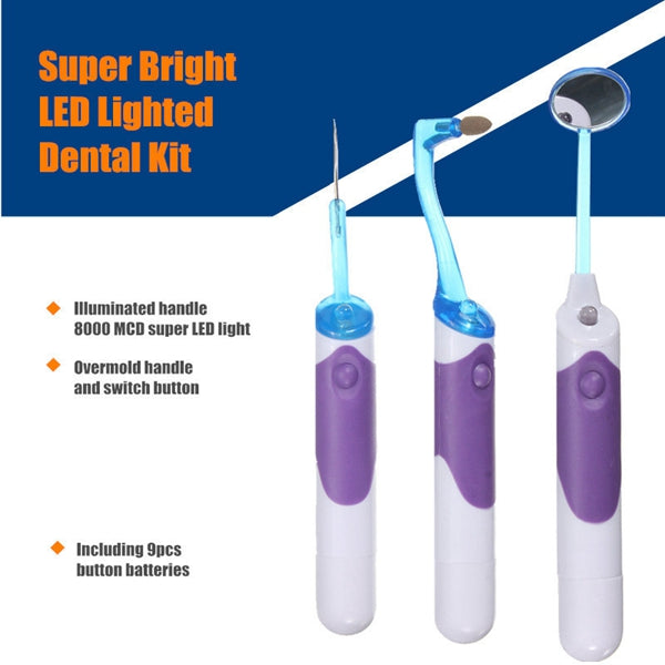 LED Oral Dental Mirror Plaque Remove Tooth Stain Eraser Set