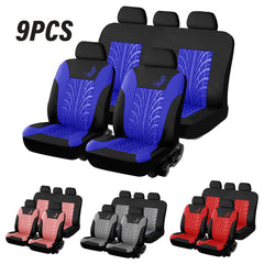 4PCS/9PCS Car Front Seat Covers with Tire Track Design - Fabric Protectors for Car Seats