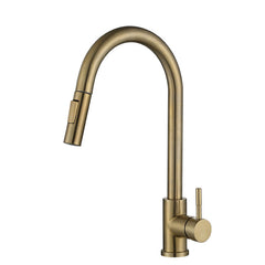 Brushed Gold Kitchen Sink Faucet - Pull Out, Single Handle, 360 Degree Rotating Water Tap Mixer