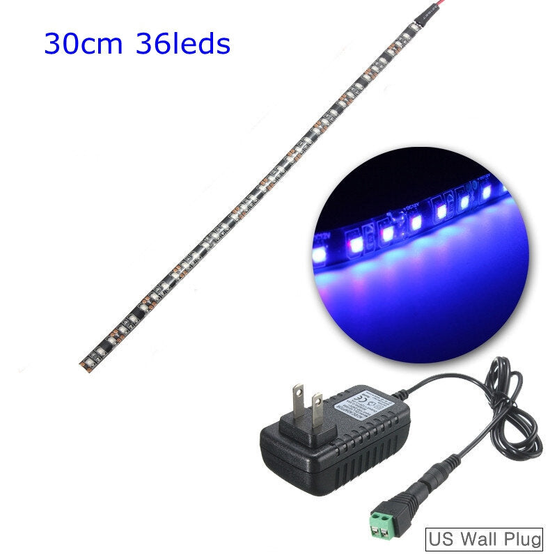 UV Ultraviolet Purple 3528 LED Flexible Strip Black Light, 12V Waterproof with US Plug