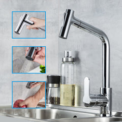 Chrome Single Handle Pull Out Kitchen Faucet - 360 Degree Swivel, Hot & Cold Water Mixer Tap
