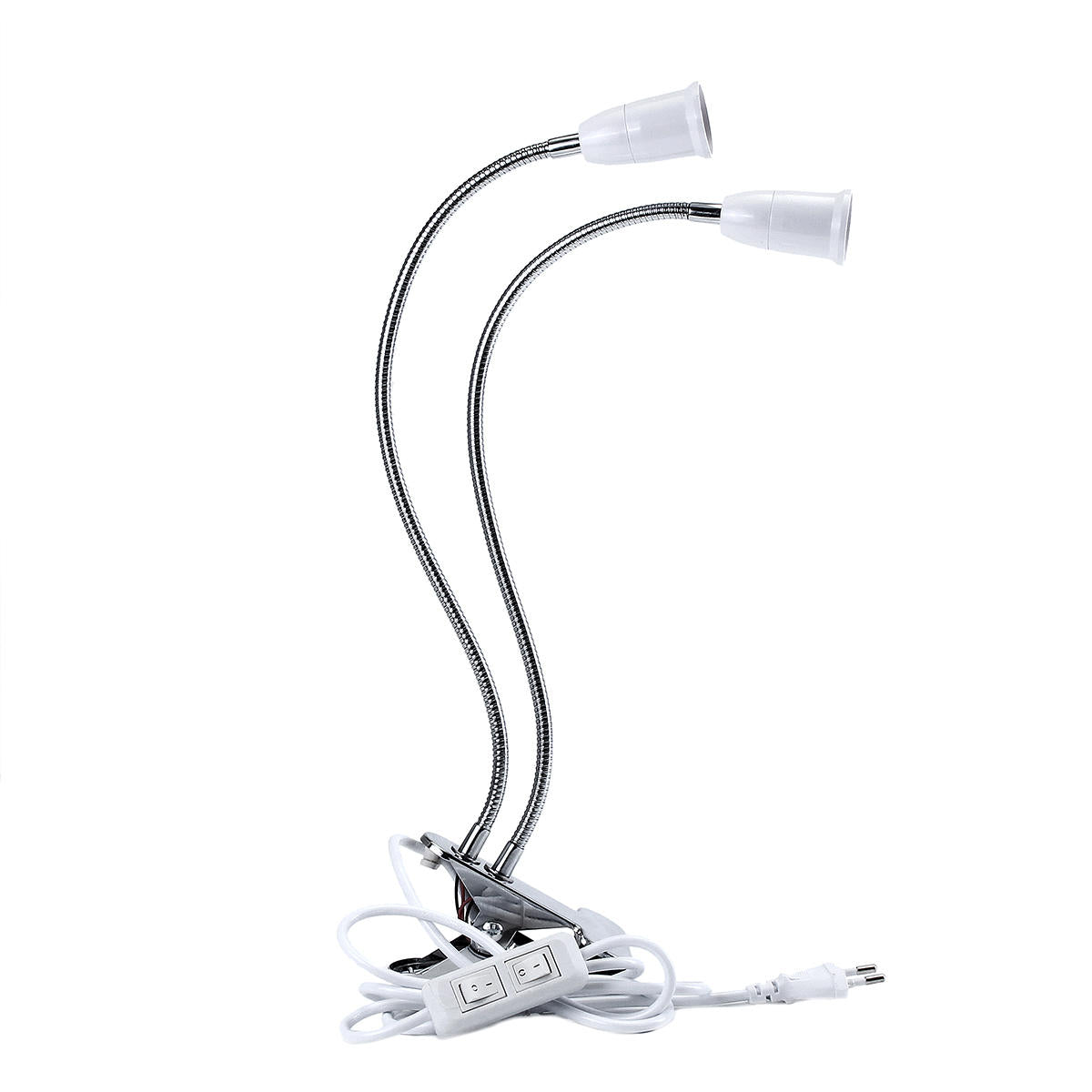 40CM E27 Dual Head Clip Lampholder Bulb Adapter with On/Off Switch for LED Grow Light