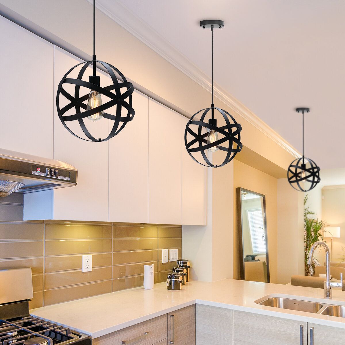 12 Industrial Ceiling Pendant Lights - Metal Spherical Globe Chandelier with Remote Control, AC110V