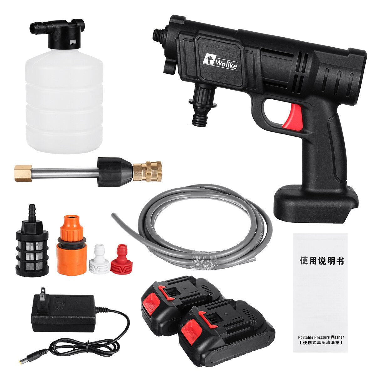 2000W 90Bar Cordless High Pressure Car Washer, 22000mAh Portable Water Pump, Car Wash Pressure Cleaner