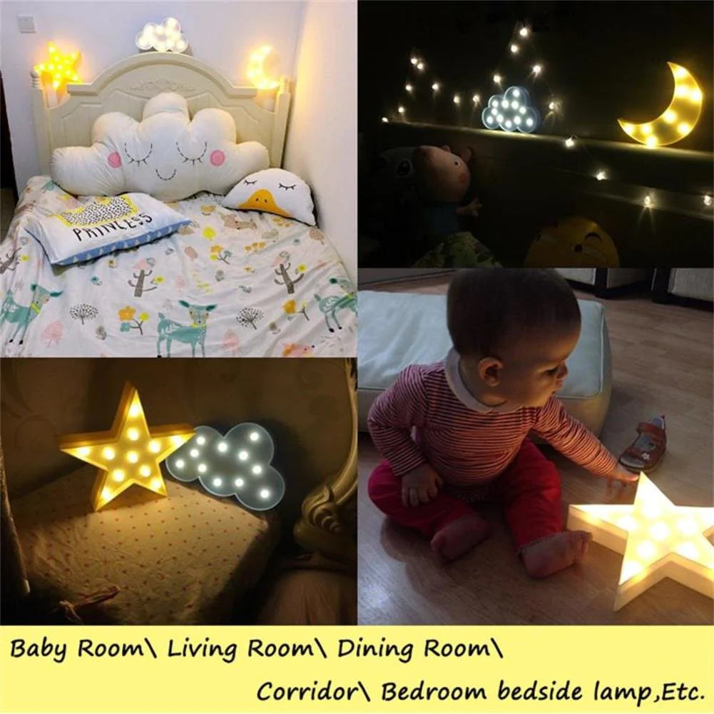 LED Night Light for Kids - Moon, Star, Cloud Design for Bedroom, Bedside Lamp, Room, and Party Decorations