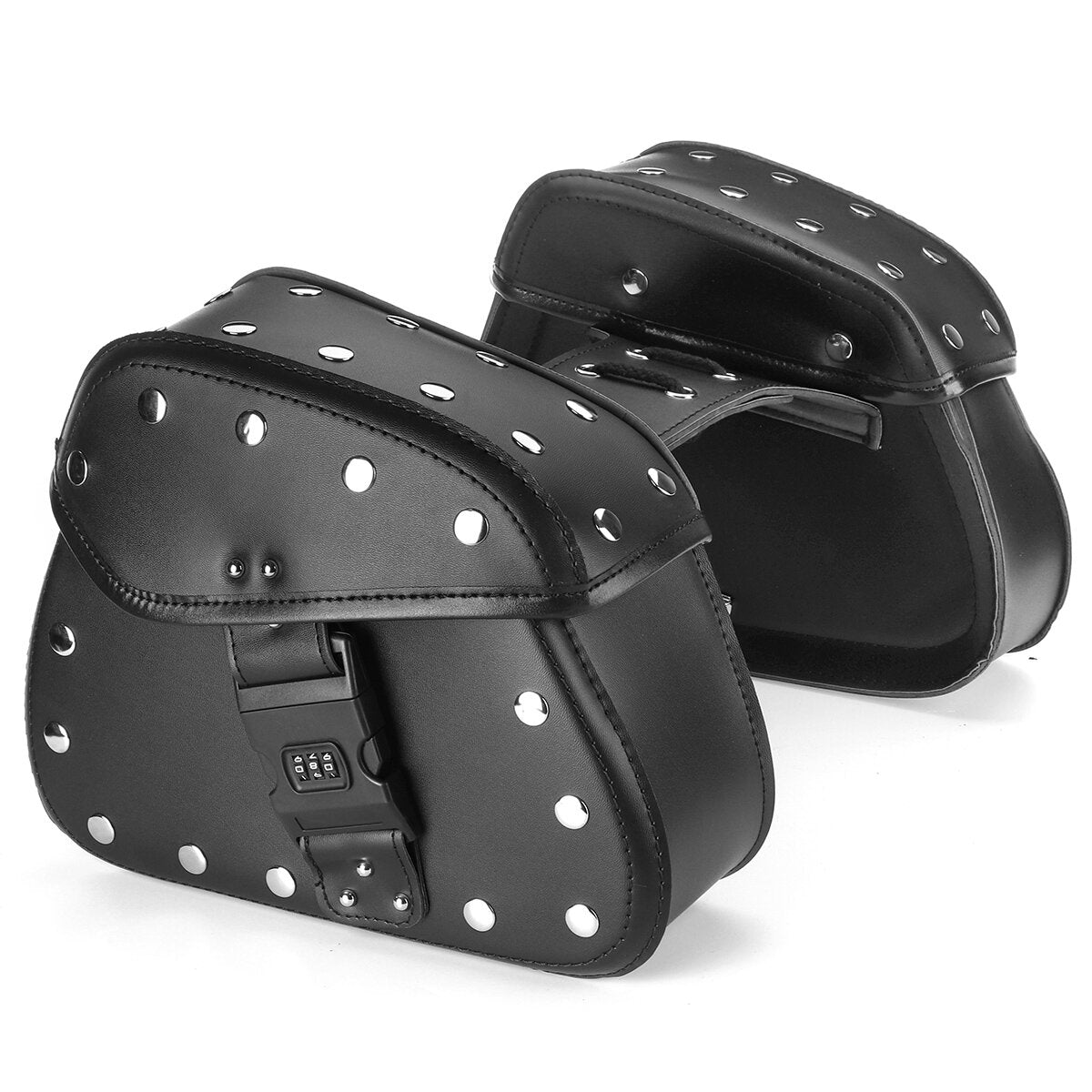 Motorrad-Satteltaschen aus PU-Leder, schwarz, Passwortschloss, universelle Passform, seitliche Aufbewahrung, 1 Paar