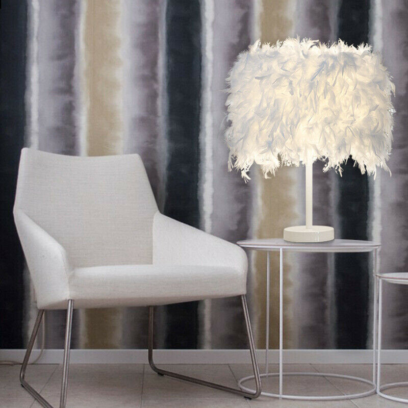 Modern Feather Shade Bedside Table Lamp - DIY Decor Gift for Bedroom, Home - No Bulb Included