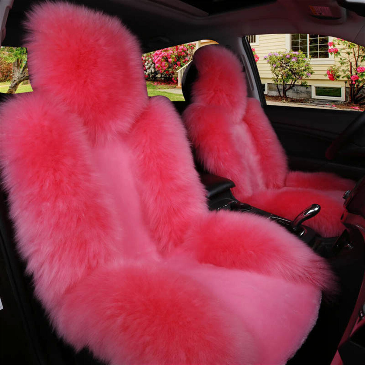 Universal Wool Sheepskin Car Seat Cover - Warm Fur Front Seat Cushion for Auto