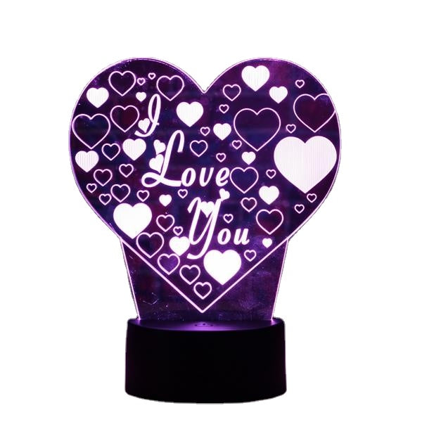 I Love You LED 3D Night Light - Colorful, Remote Control, Touch Sensor, Desktop Lamp