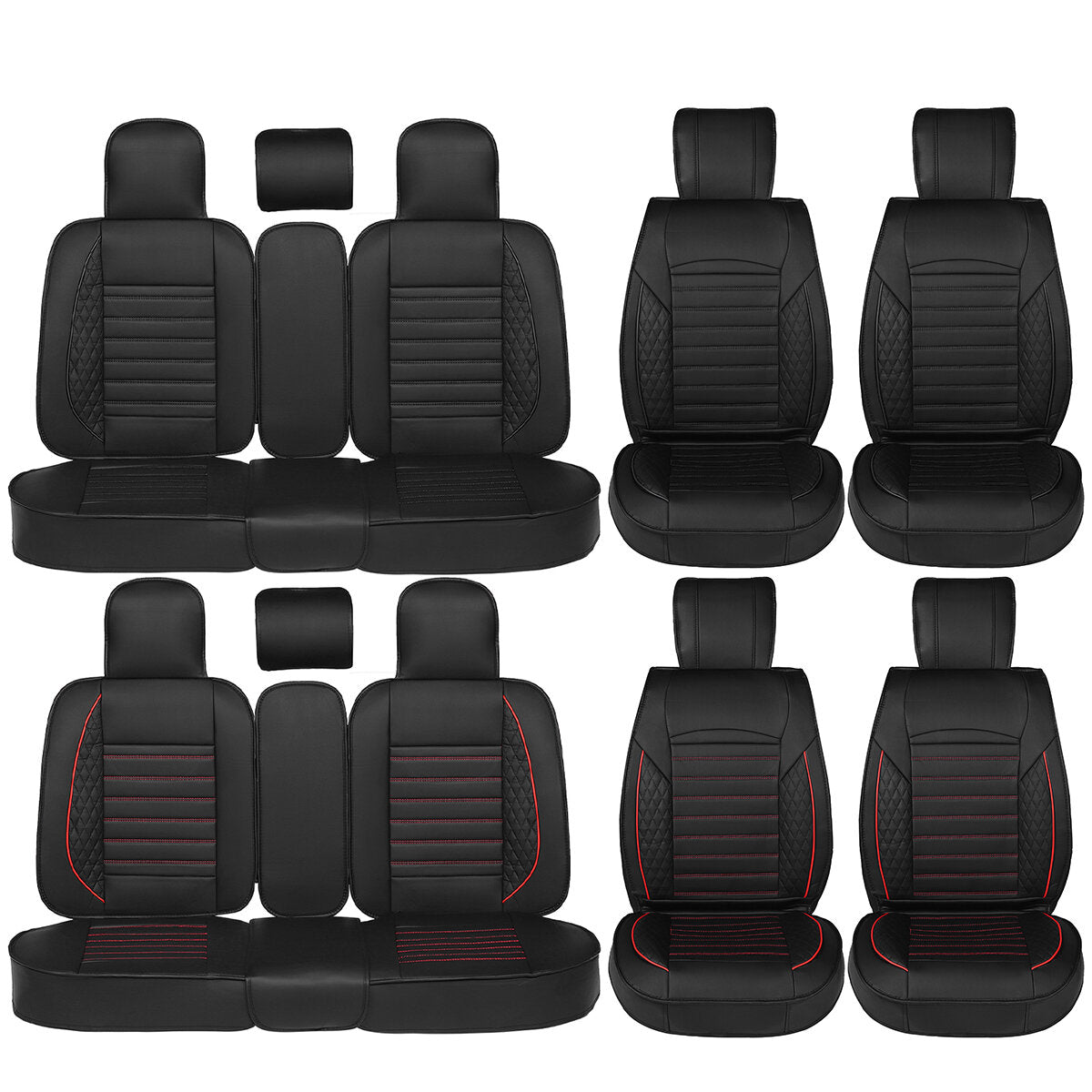 1/5 Seat Car Seat Covers 3D Full Set PU Leather Front Rear Back Pads