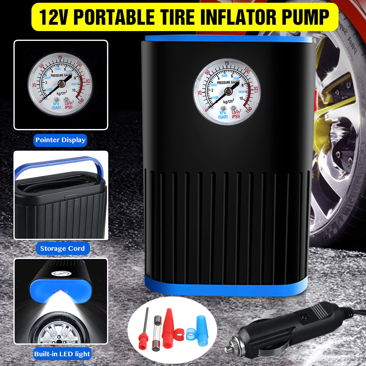 12V 150PSI Digital Tire Inflator Electric Car Air Pump Compressor with LED Flashlight - Portable and Efficient