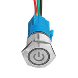 19mm Metal Self-locking 12V LED Push Button Switch, 5-Pin ON-OFF, Waterproof with Wire